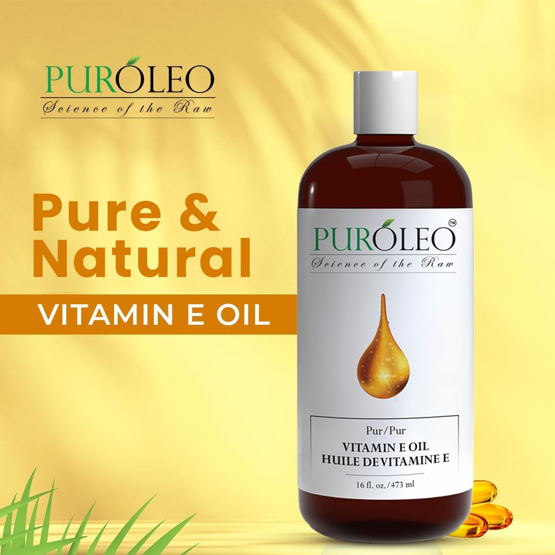 PUROLEO Vitamin E Oil 16 FL Oz/473 ML (Packed in Canada) Pure Vitamin E Oil for Skin, Hair, and Face. A versatile oil suitable for various personal care and cosmetic applications.