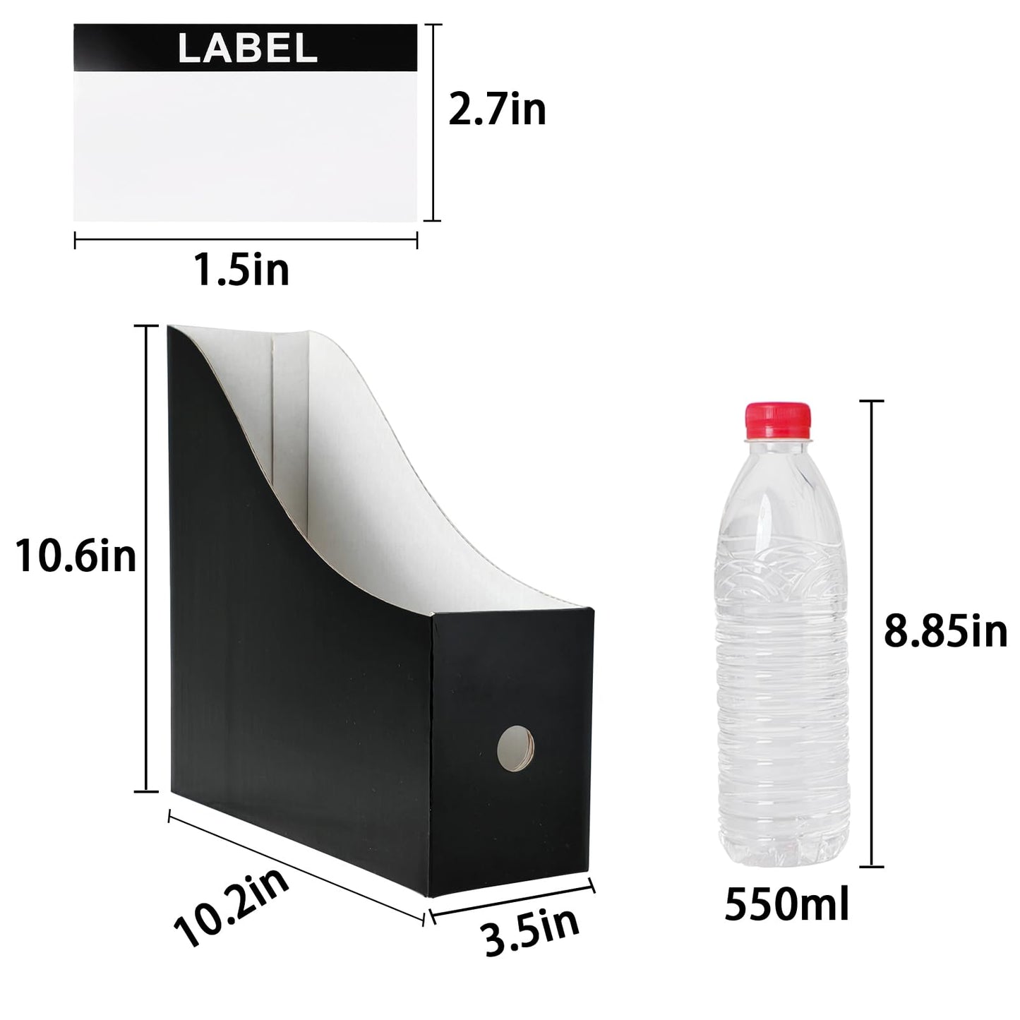 Limitliho 24 Pack Black Cardboard Magazine Holder, Sturdy Book Bins for Classroom Library, 10.6'' ×10.2'' ×3.5'' Inch Vertical File Folder Box