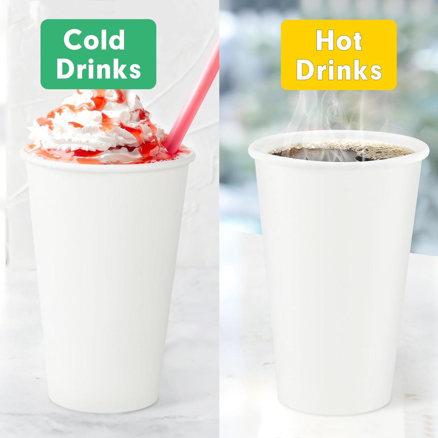 RAZCC 16 oz Paper Cups, 300 Pack 16oz Disposable Coffee Cups, Coffee Cups 16 oz for Cold and Hot Drinks, White Paper Drinking Cups for Parties, Picnic, Cafes, Bistros and Events