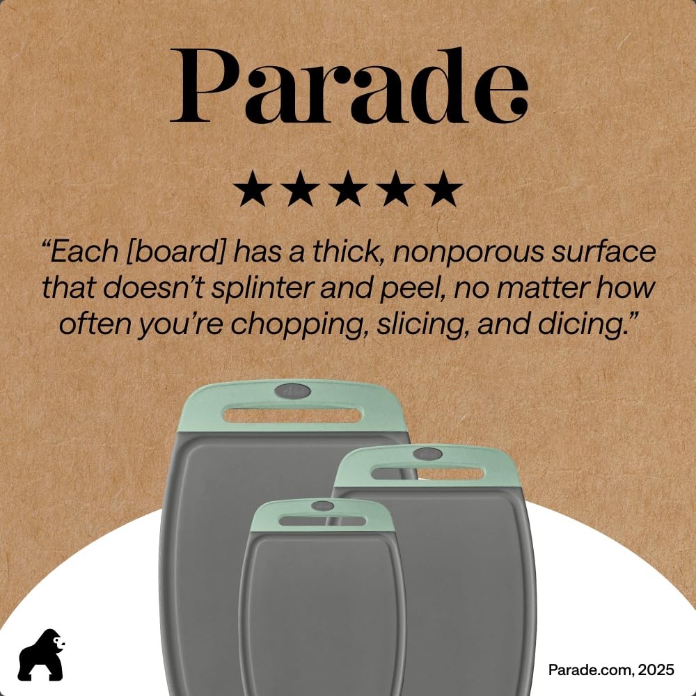 The Original GORILLA GRIP Oversized 100% BPA Free Reversible Durable Kitchen Cutting Board Set of 3, Juice Grooves, Dishwasher Safe, Easy Grip Handle Border, Food Chopping Boards, Cooking, Mint Gray