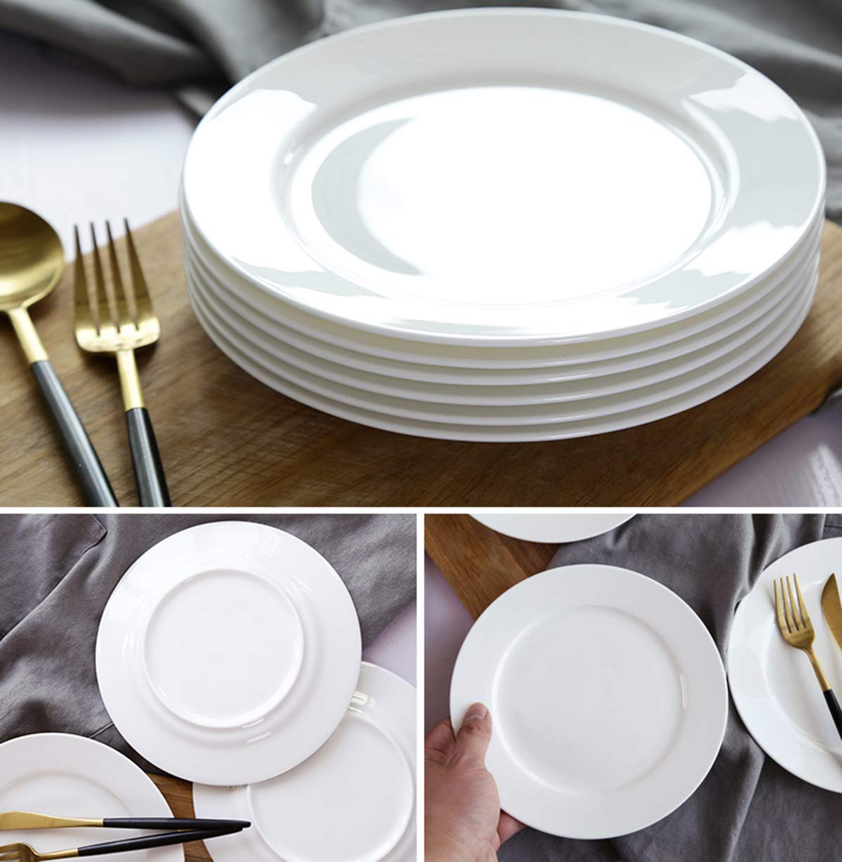 Foraineam 12 Pieces 8 Inch Round Porcelain Dinner Plates Salad Plate Set White Dinnerware Dish Serving Plates