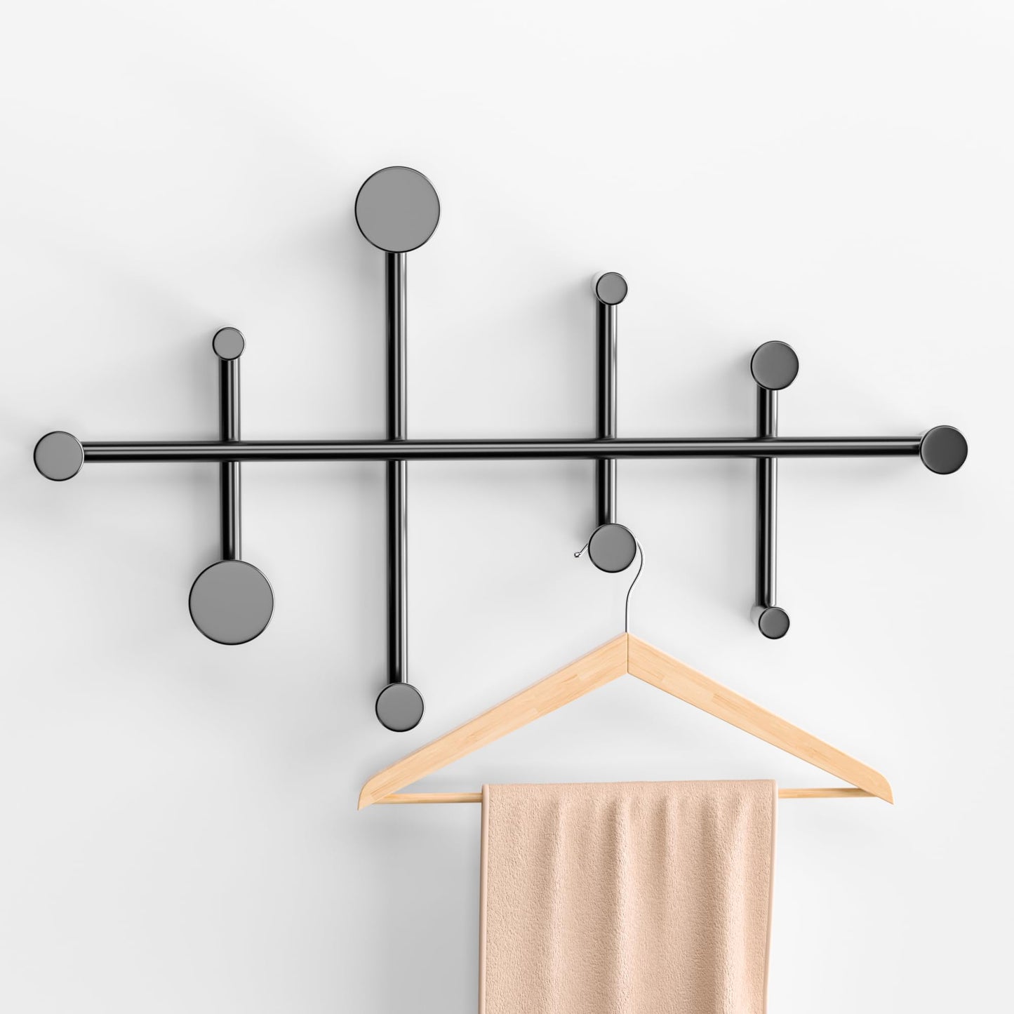 CeleVista Coat Rack Wall Mount, 10 Hooks Metal Wall Hooks for Hanging Coats, Modern Decorative Coat Hook Rack for Hat, Entryway, Minimalist Space Saver(Black)