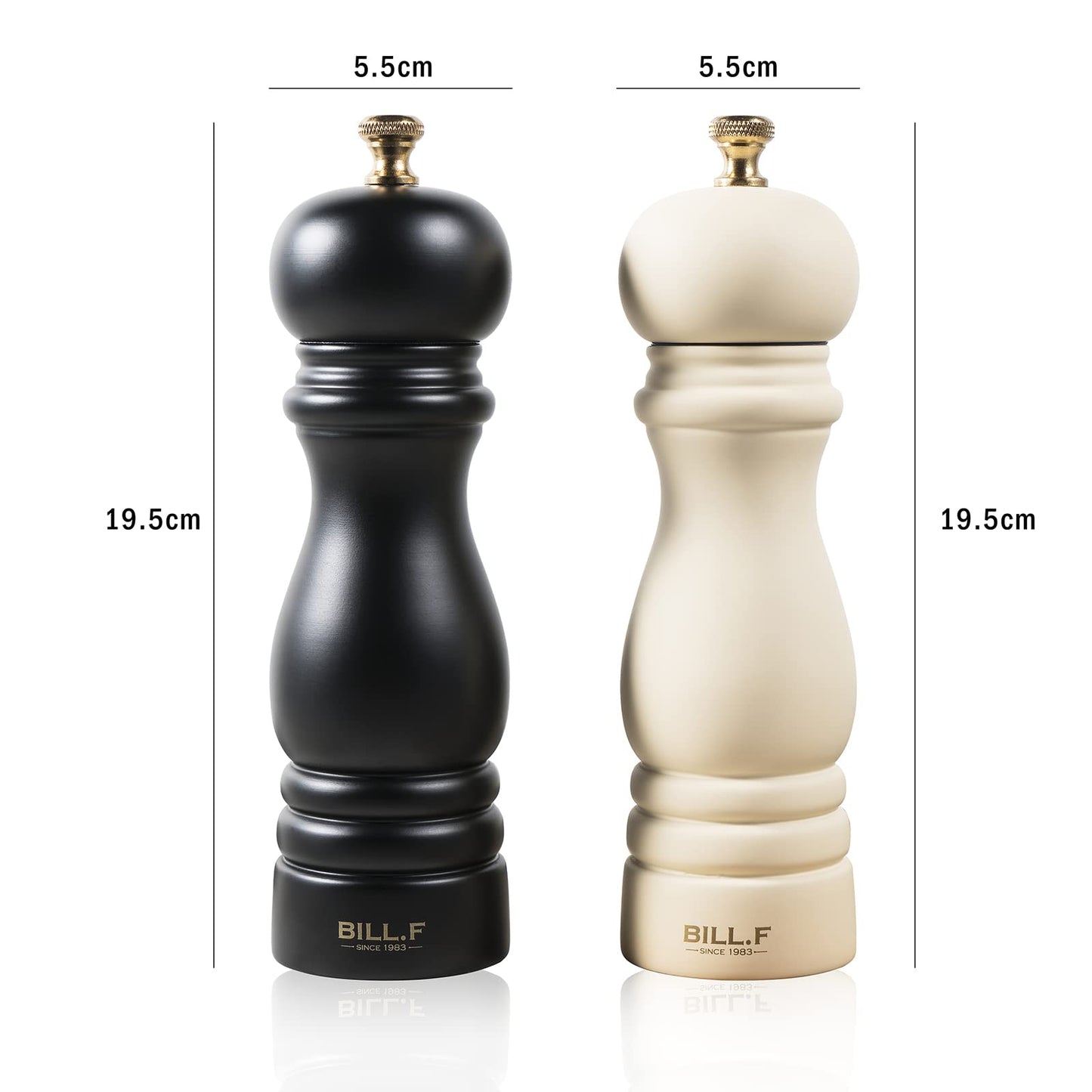 Salt and Pepper Grinder Pepper Mill Grinder Pepper Grinders Shakers Salt Mill Set of 2 with Adjustable Ceramic Rotor 7 Inch Black and White (BFBH210324)