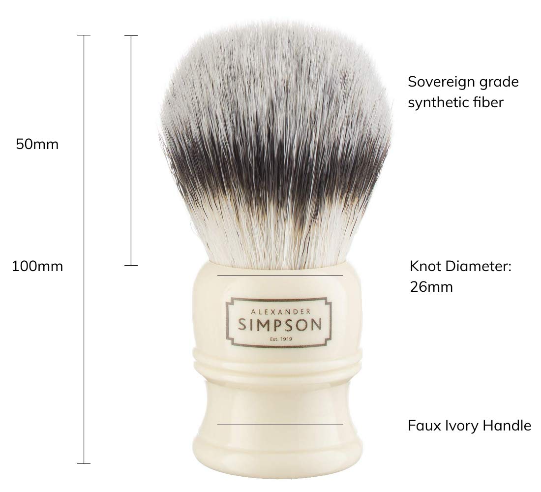 Alexander Simpsons Trafalgar 3 Shaving Brush - T3 Synthetic High Density Fibre Faux Handle Ivory - Simpson Shaving Brushes - Wet Shave Deluxe Thick & Luxurious Lather Dense Extra Soft Bristles