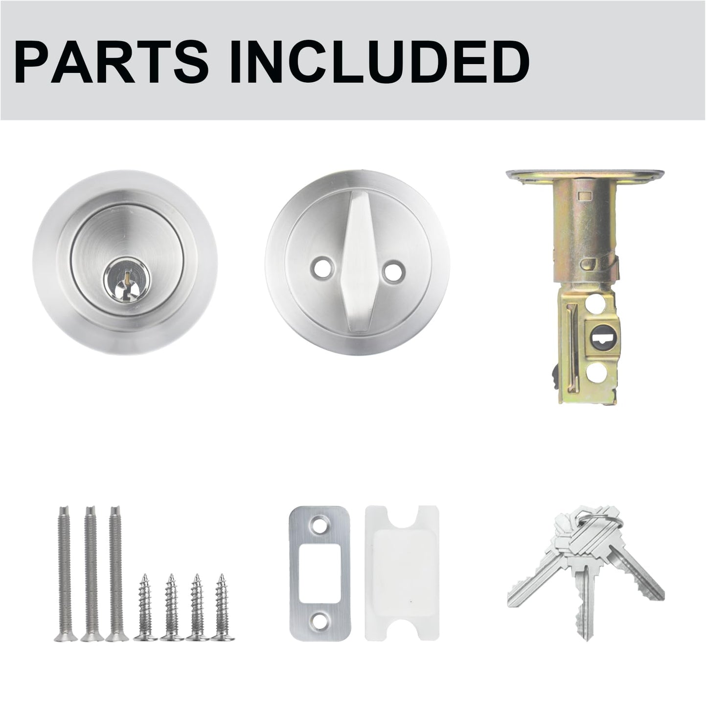 Comfhouse 1 Side Keyed Deadbolt Lock,Single Cylinder Dead Bolt, Satin Nickel Round Exterior Keyed Front Entry Inside Door Deadbolt, 2 Pack