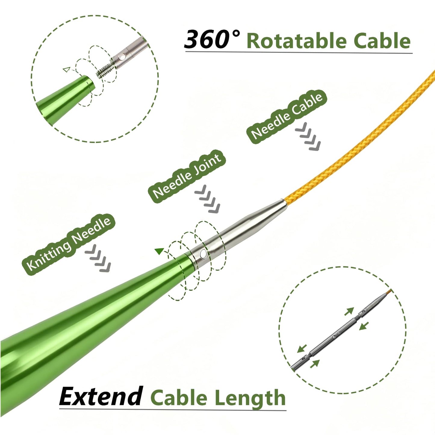 4-inch Knitting Needles Set, 13 Pairs Interchangeable Circular Knitting Needles Set Aluminum US Sizes 2.5, 3, 4, 5, 6, 7, 8, 9, 10, 10.75, 11, 13, 15 with 5 Cables, Knitting Accessories and Case (Green)