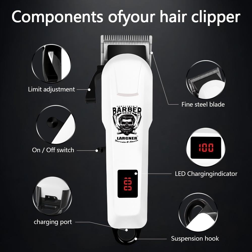 Professional Barber Shaver Set, Hair Clippers for Men, Cordless Beard Trimmer & Electric Razor Shavers for Men, Rechargeable Set Barber Hair Cutting Kit Men's Grooming Kit (White Set 2)