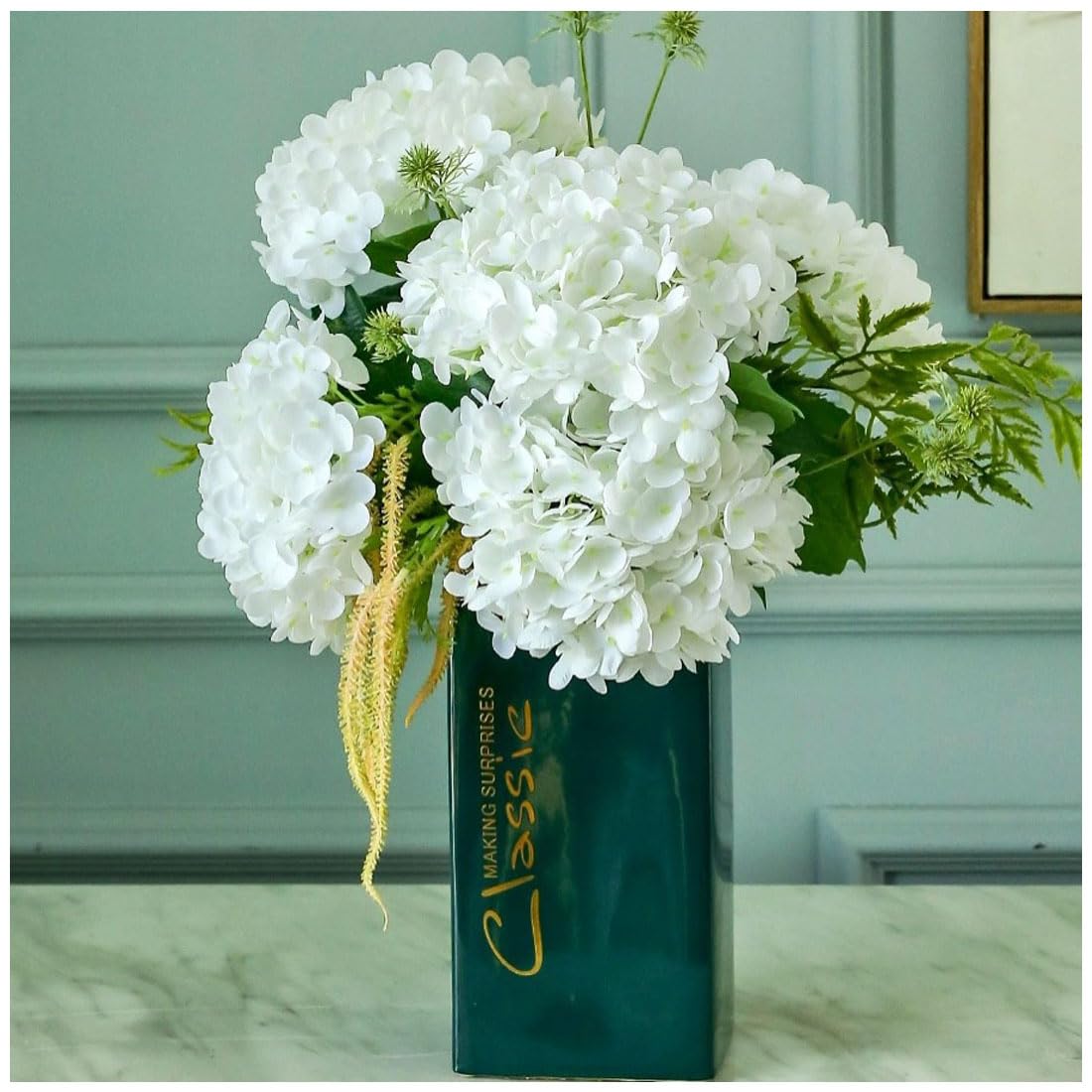 4pcs Real Touch Hydrangea Artificial Flowers, White Fake Hydrangea Flowers, 21" Large Natural Lifelike Hydrangea Faux Flower for Home Party Decor Outdoor Wedding Table Centerpieces