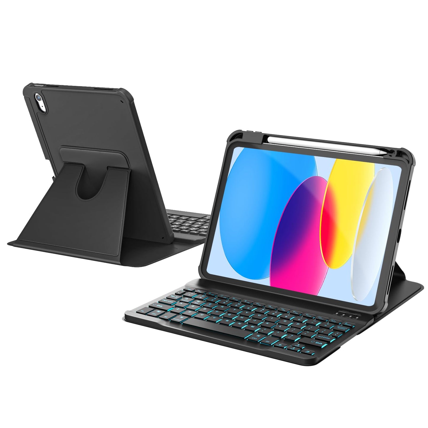RAYMCRAFT for iPad 11th (A16, 2025)/10th Generation Case with Keyboard, 360° Rotatable Case & Detachable Backlit Keyboard, Precision Cutouts and Pen Holder for iPad A16 11''/10th 10.9'', Black