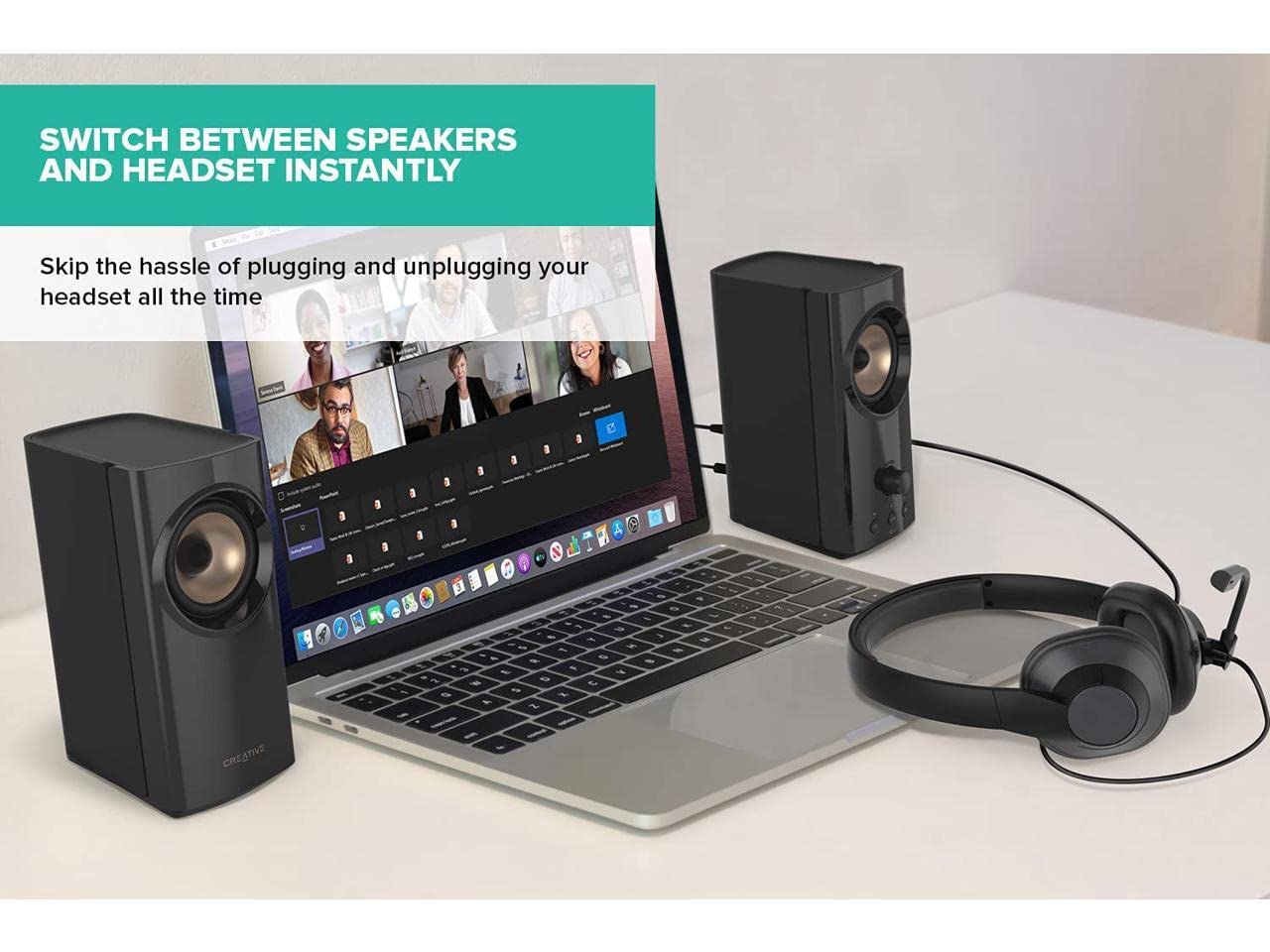 Creative T60 2.0 Compact Hi-Fi Desktop Speakers with Clear Dialog and Surround by Sound Blaster, USB-C Audio, Mic and Headset Ports, Bluetooth 5.0, Up to 60W Peak Power, for Computers and Laptops