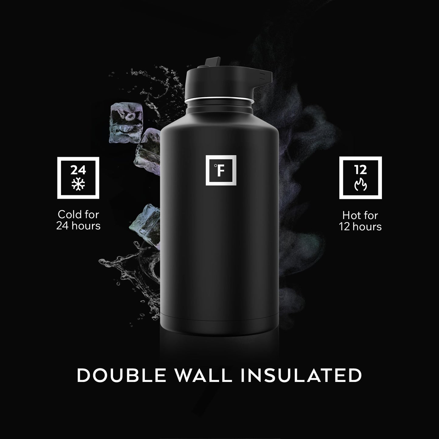 IRON °FLASK Insulated Water Bottle with Straw Lid - 64oz (Half Gallon / 2L) - Cold 24hrs & Hot 12hrs Drinks - Vacuum Leakproof Double Walled Stainless Steel - Travel Sports Gym Camping & Hiking Flask