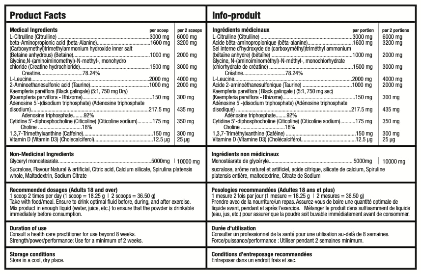 BULL Nutrition 12 STRONG – Pre-Workout Powder with Glycerol, L-Citrulline, Beta- Alanine, and Creatine Supplements for Muscle Growth and Increased Endurance, Strength, Focus, and Energy Output – Made in Canada – 40 Servings, 730 grams (730g, Rocket Pop)