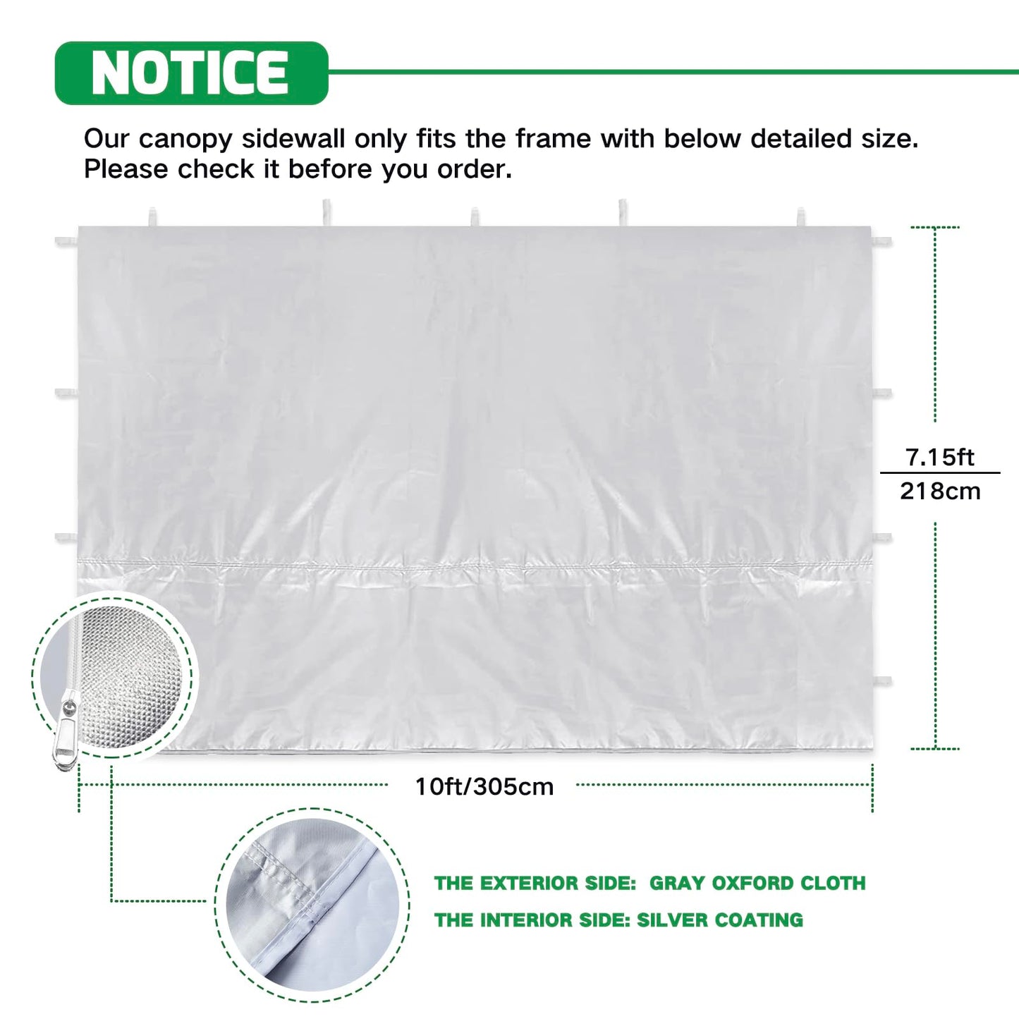 ACEPIC Instant Canopy Tent SideWalls with Silver Coating for 10x10 FT Pop Up Canopy, 210D Polyester 100% Waterproof and 99% UV Protection, 3 Piece of Sidewall Only, Silver/Gray