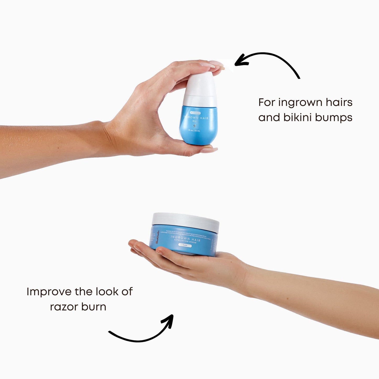 Bushbalm Ingrown Hair Routine - Roller Rescue, Nude Oil and Nude Scrub Bundle - AHA & BHA - Exfoliating, Soothing, Cooling for Intimate Areas, Underarms - Helps With Razor Bumps, Ultimate(Trio Bundle)