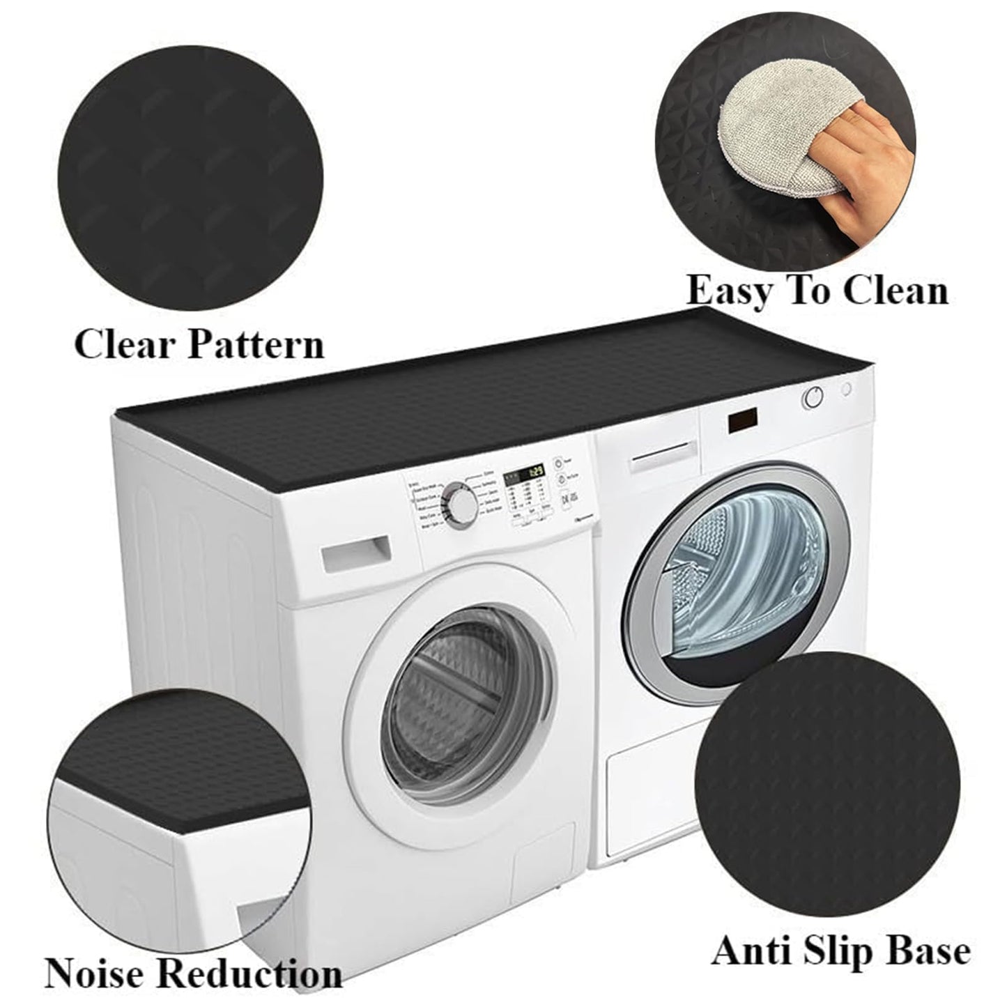 54" x 27.5" Washer and Dryer Covers for The Top, Large Non Slip Silicone Mat for Washing Machine and Dryer Top Protector, with Cleaning Sponge，Dust-Proof Washer Cover Pad Laundry Room Kitchen (Black)