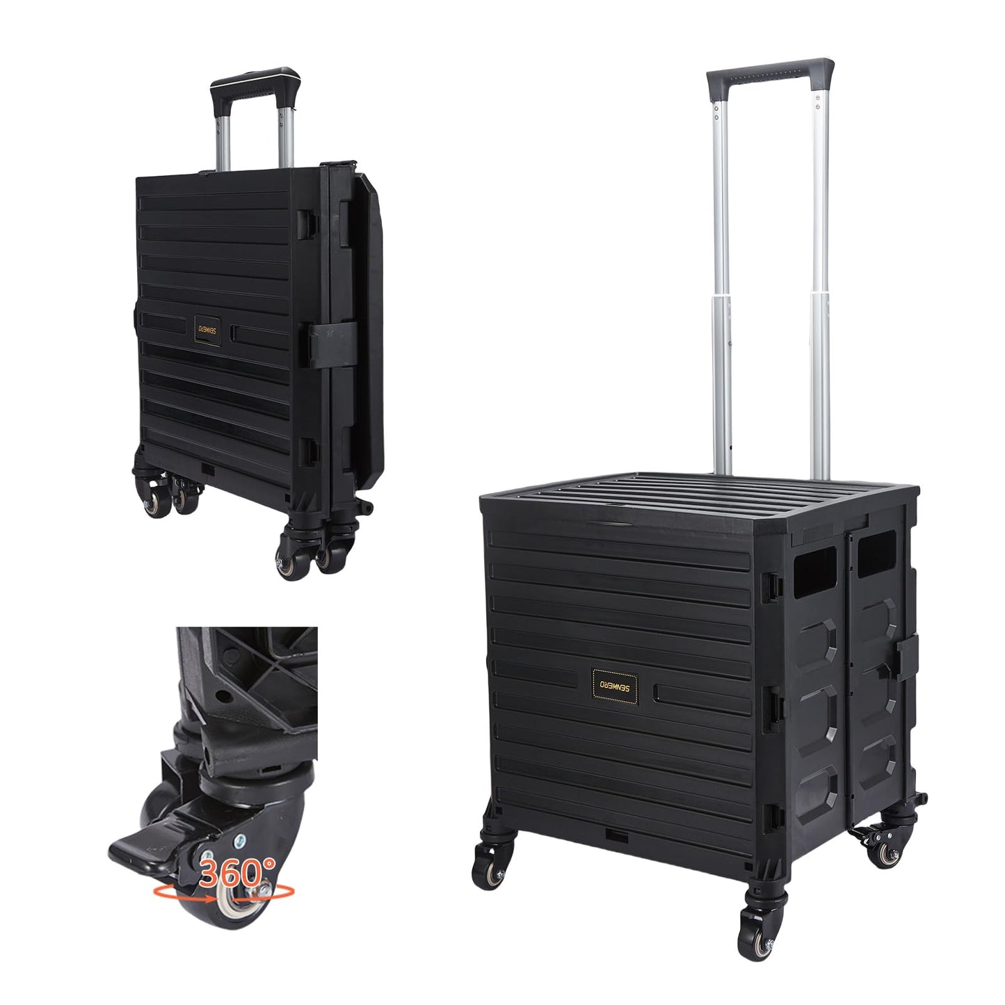 Foldable Utility Cart Folding Portable 360°Rolling Wheels Handcart with Durable Heavy Duty Plastic Telescoping Handle Collapsible 4 Rotate Wheels for Travel Shopping Moving Luggage Office Use.