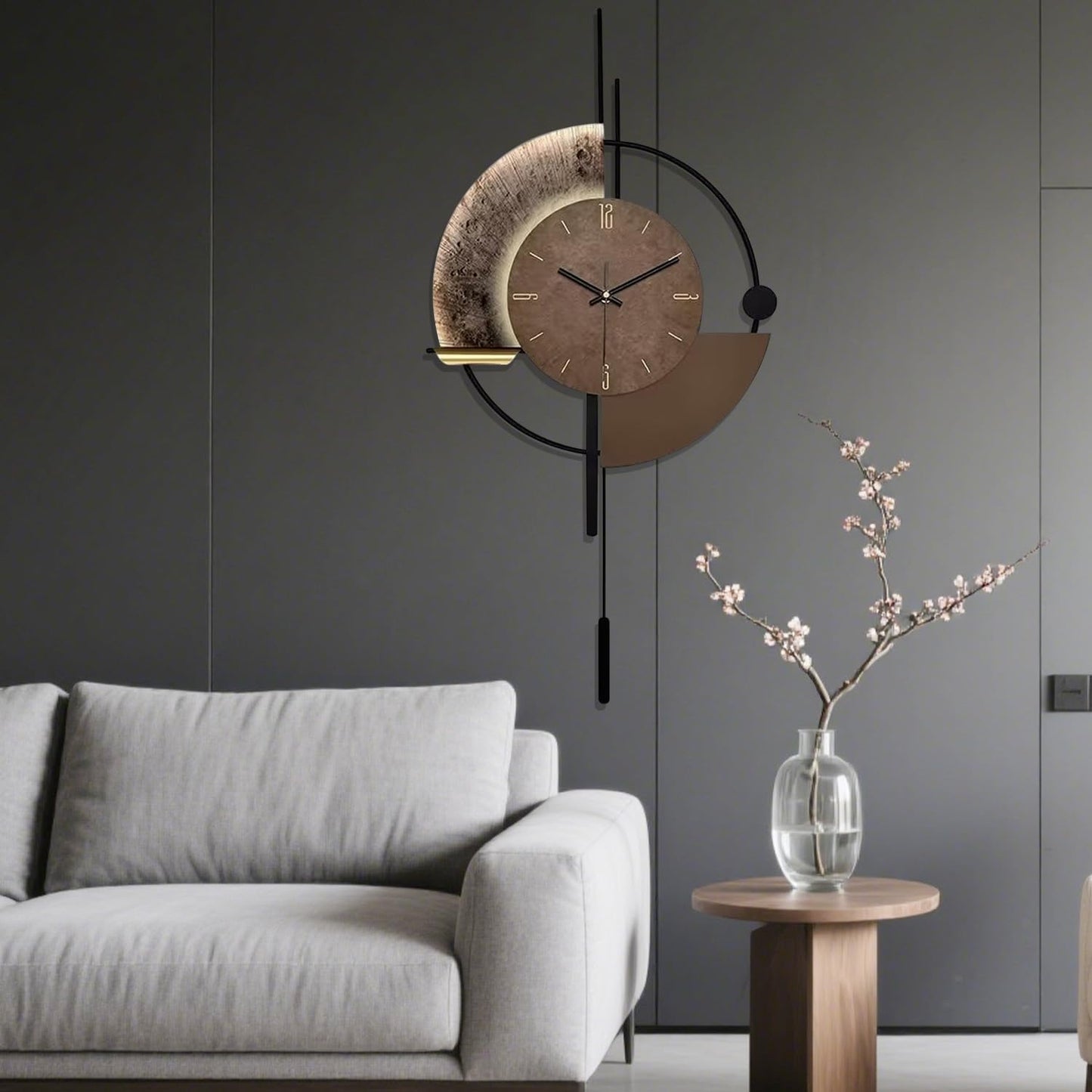 Wall Clock,Decorative Wall Clocks with Pendulum,Silent Quality Quartz Clock Battery Operated,Large Clock for Living Room,Kitchen,Home,Bathroom,Bedroom Wall Decor,16.5 * 31.5inch