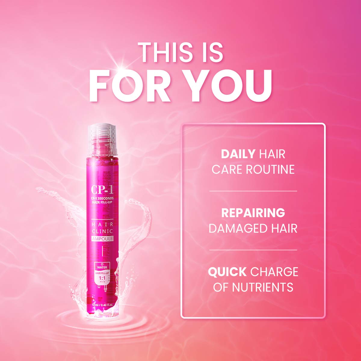 CP-1 3 Seconds Hair Fill-Up Heating Mask Ampoule for Damaged Hair, Broken Hair, Quick Hair Treatment, Travel Size 260ml (13ml x 20set)