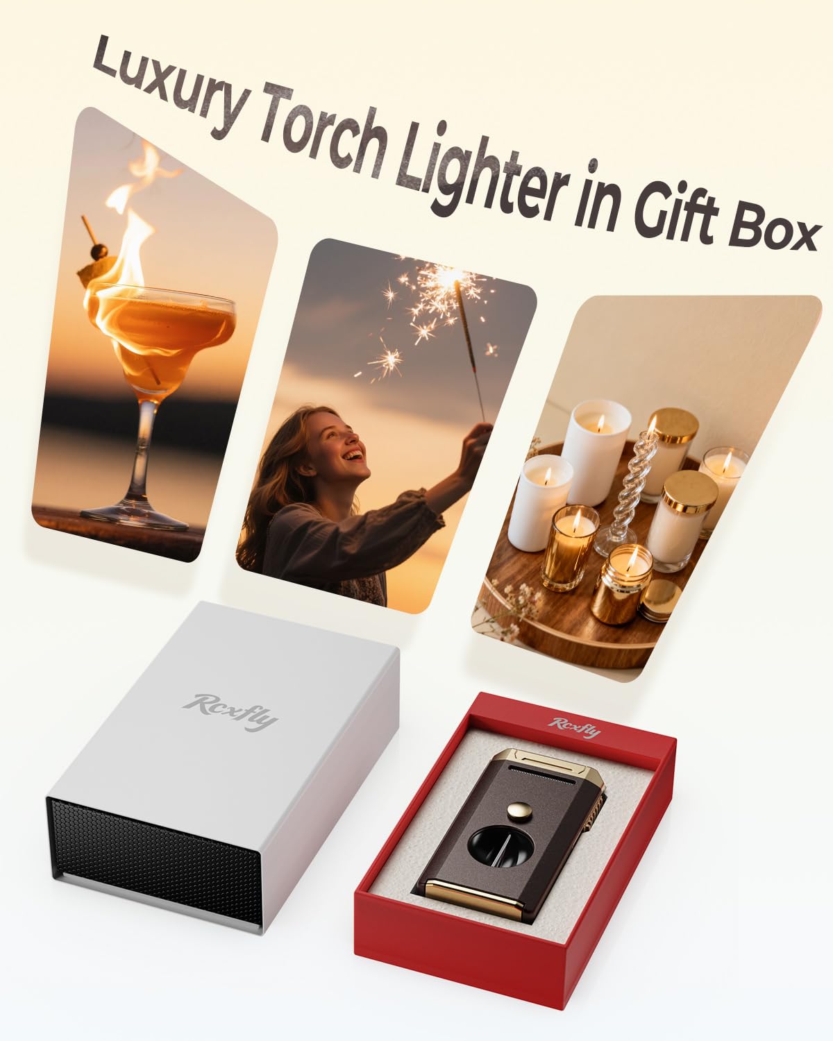 All-in-one Torch Lighter, Multifunctional Accessories with Gift Box (Brown and Gold (Brown and Gold)