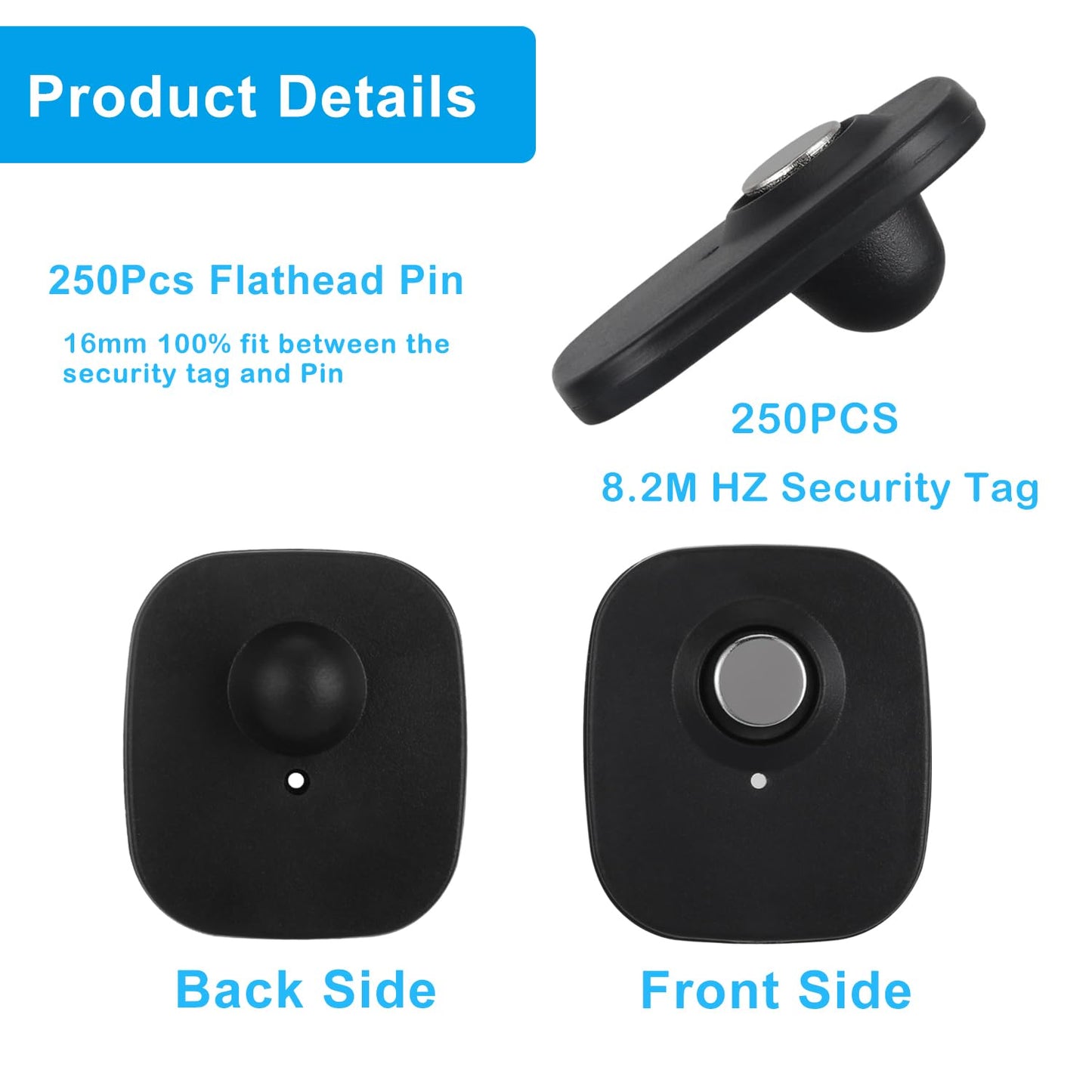 250 Pcs Hard Clothing Security Tags 8.2Mhz RF Frequency, Retail Security Clothes EAS tag with 250 Pins and 100 pcs Lanyards