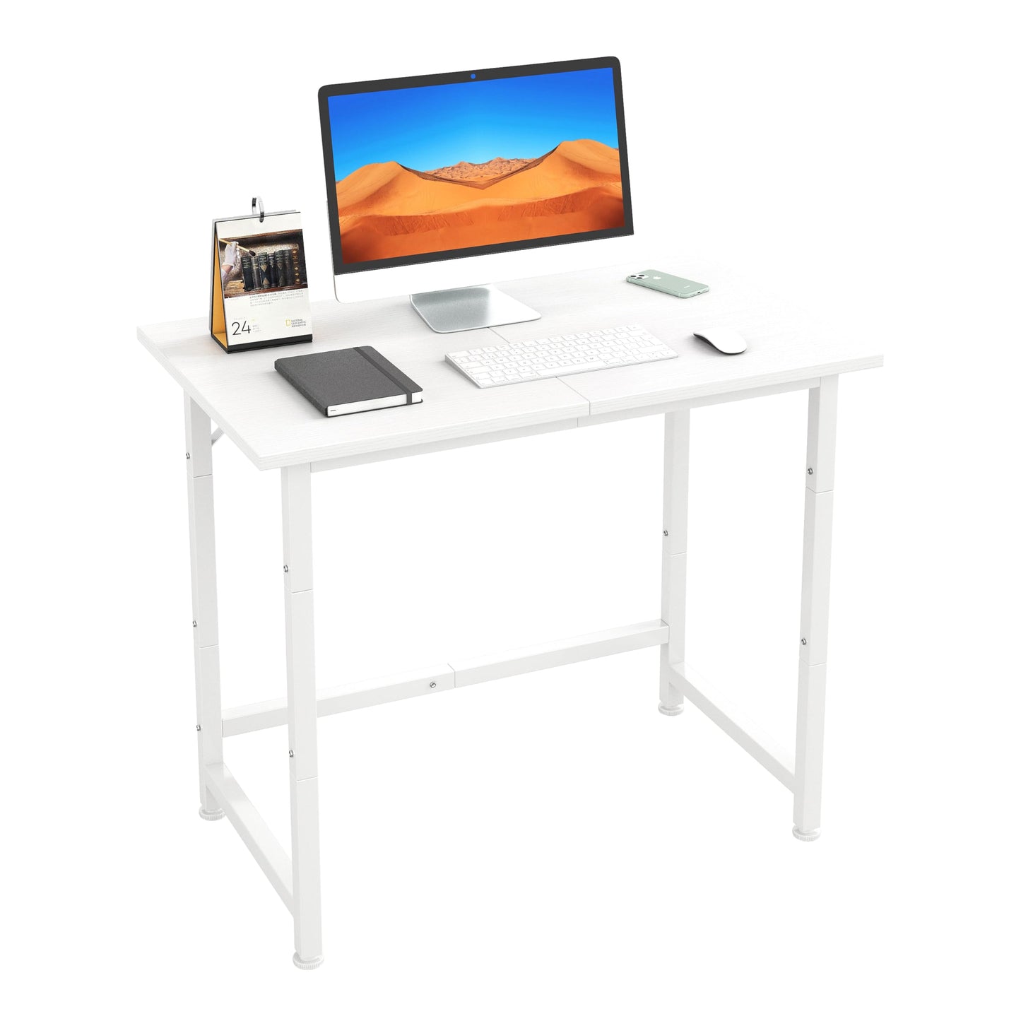 Flrrtenv 23.6 Inch Computer Desk, Small Writing Study Desk with Sturdy Metal Frame, Gaming Table with Desk Pad for Home Office, White