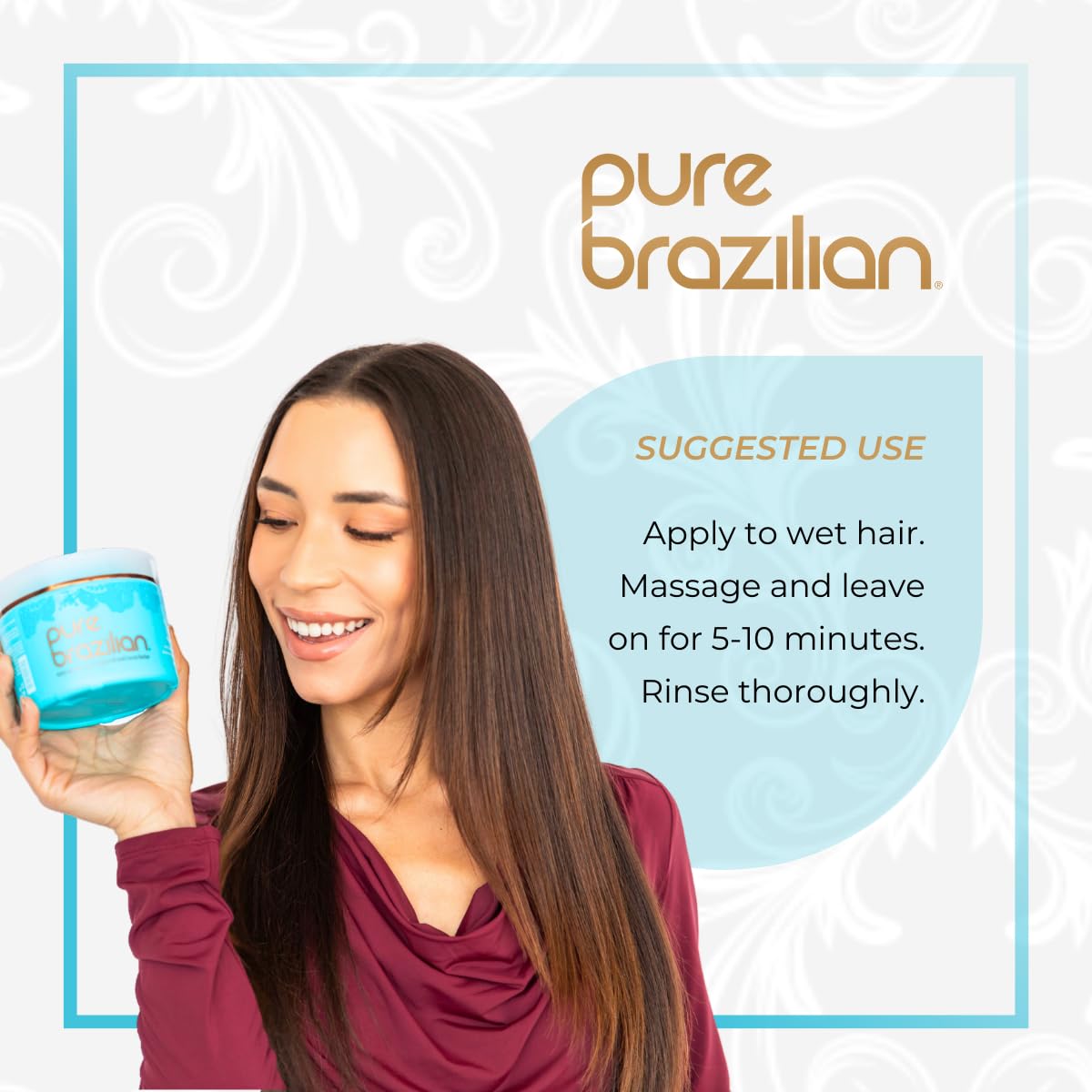 Pure Brazilian Deep Conditioning Masque with Brazilian Keratin, Acai & Arginine, Deep Conditioner Hair Treatment, 8 Fl Oz