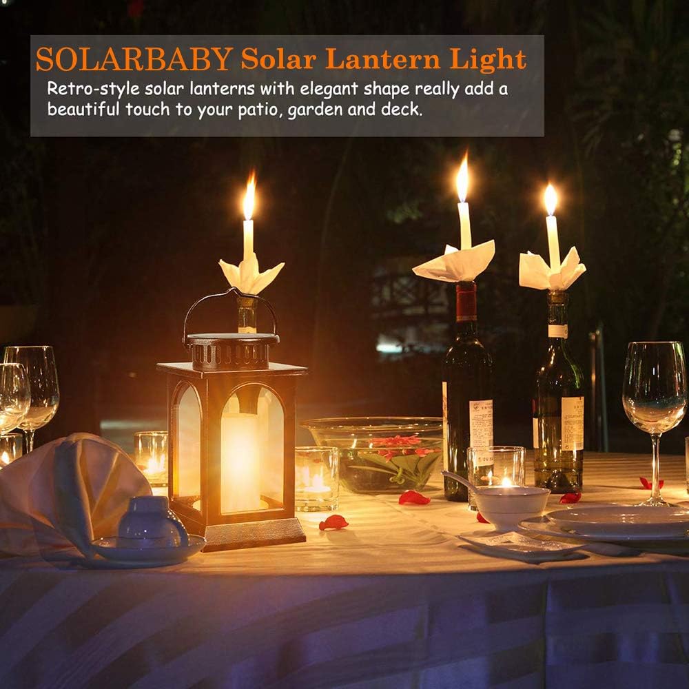 Solarbaby Solar Lantern Lights, Metal Flickering Flame, Solar Lights for Outdoor Use, Hanging Lighting, Solar Powered LED-Flame Lights for Garden, Patio, Path (Bronze, Pack of 2)