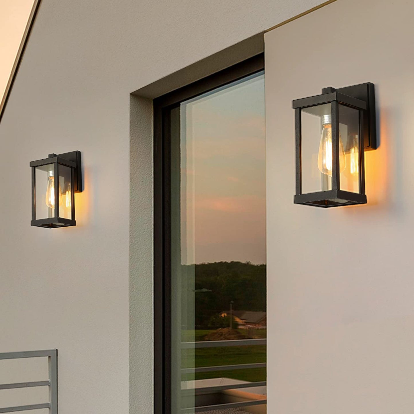 RETRELMP Outdoor Wall Light, Black Exterior Wall Lantern Fixture with Clear Glass Shade, Waterproof Modern Metal Porch Wall Sconce for Patio Garage E26 Socket (2 Pack)