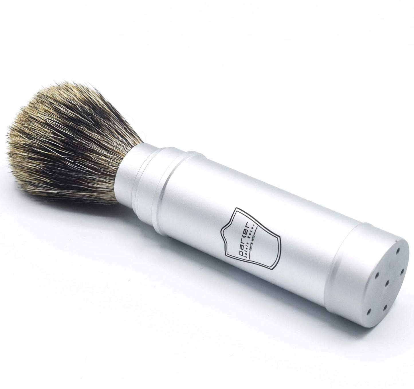 Parker Full Size Travel Shaving Brush with Pure Badger Bristles - Ingenious Design Stores the Brush Head in the Handle Making the Brush Compact for Travel