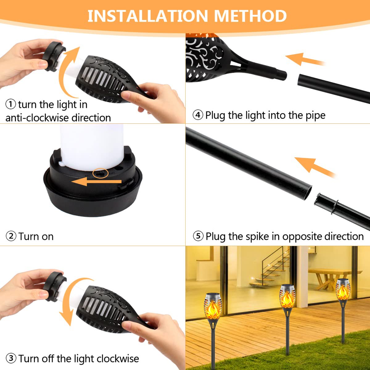 AIRREIK Mini Solar Torch Lights with Flickering Flame, 12LED Solar Fire Light Outdoor Waterproof, Auto On/Off Landscape Decoration Lighting Tiki Torches for Garden, Yard, Pathway, Lawn (16 Pack)