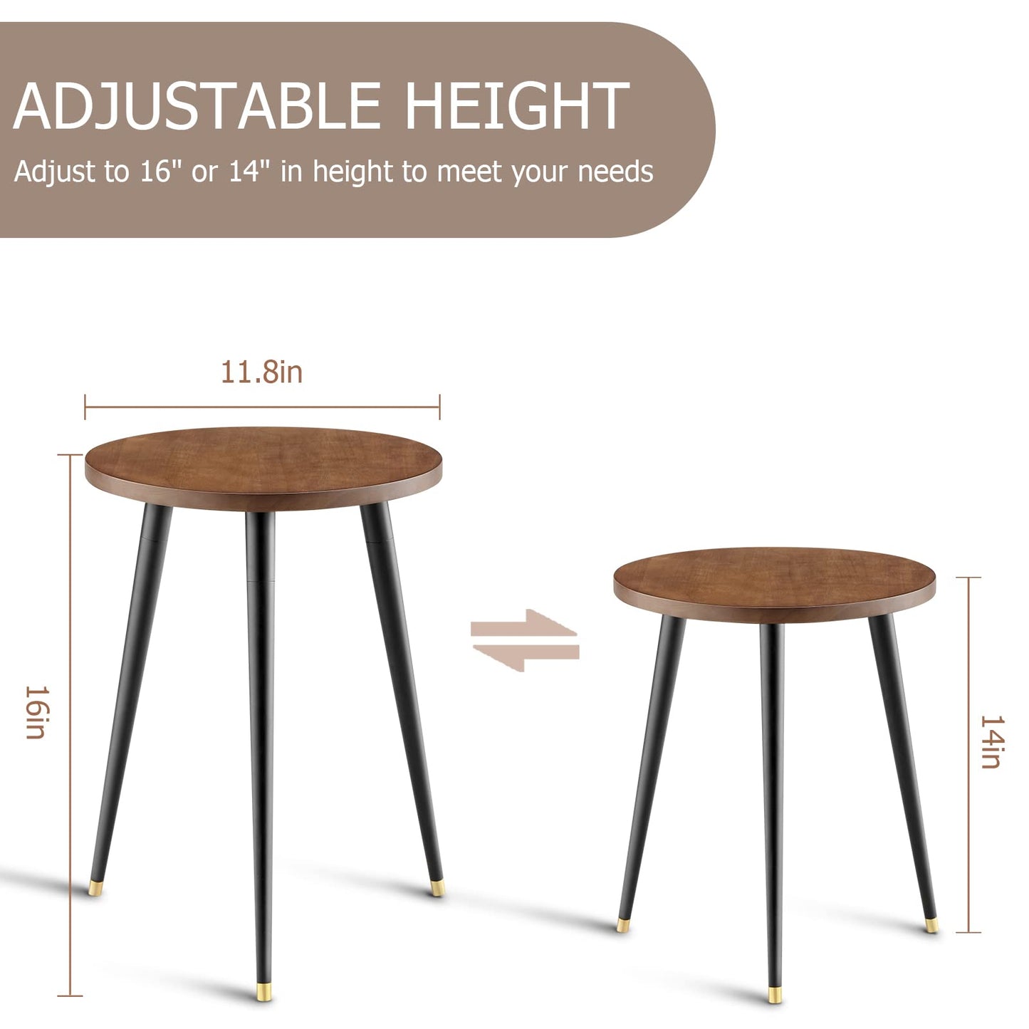 KINNARY Plant Stand Indoor, Mid Century Wood Plant Stand Plant Table for Flower Pots, Heavy Duty Metal Tall Plant Holder, Modern Home Decor Small Round Side End Table (11.8"x16")