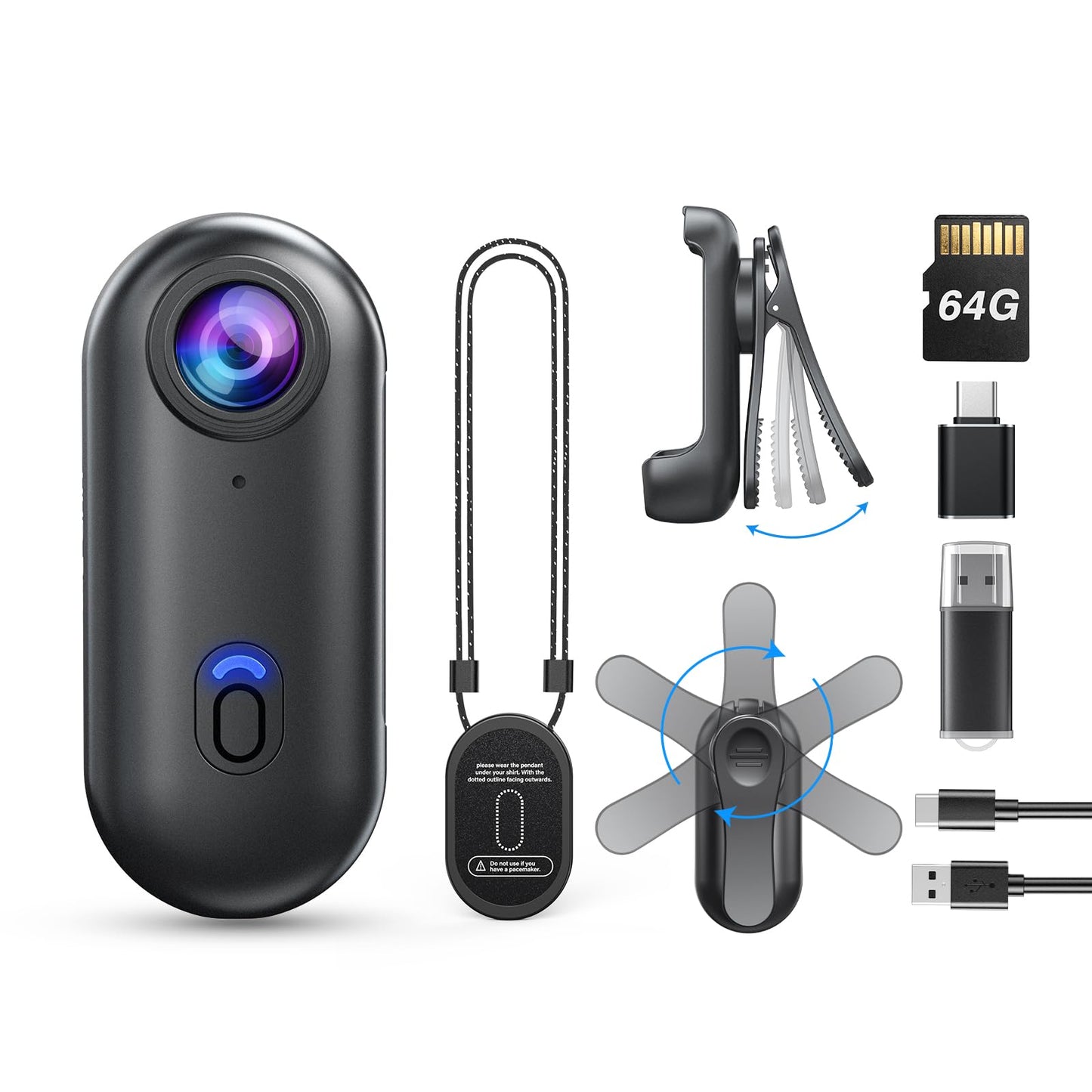 BOBLOV W4 4K Mini Body Camera, Wearable 64GB Camera with 360°Rotatable Clip & Magnetic Clip, 120 Minutes for recording, Easy to Use and Take for Lecture, Traveling, Pet Walking and Outdoors Activities