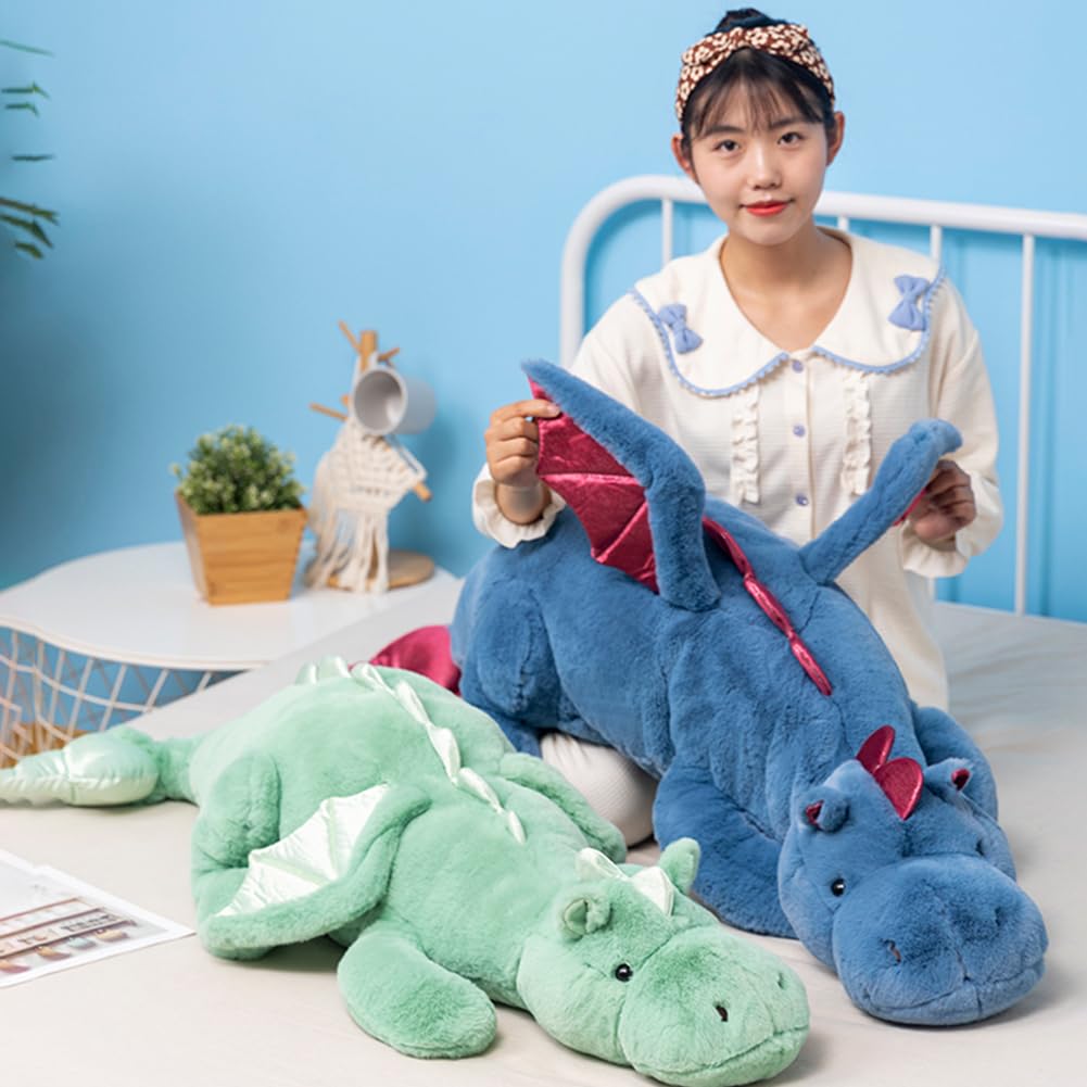 5Lbs Weighted Dragon Stuffed Animal, 35.4Inches Medium Plush Dragon Toy for Kids, Pink White Green and Blue Available.Very Cute Plushie Dragon