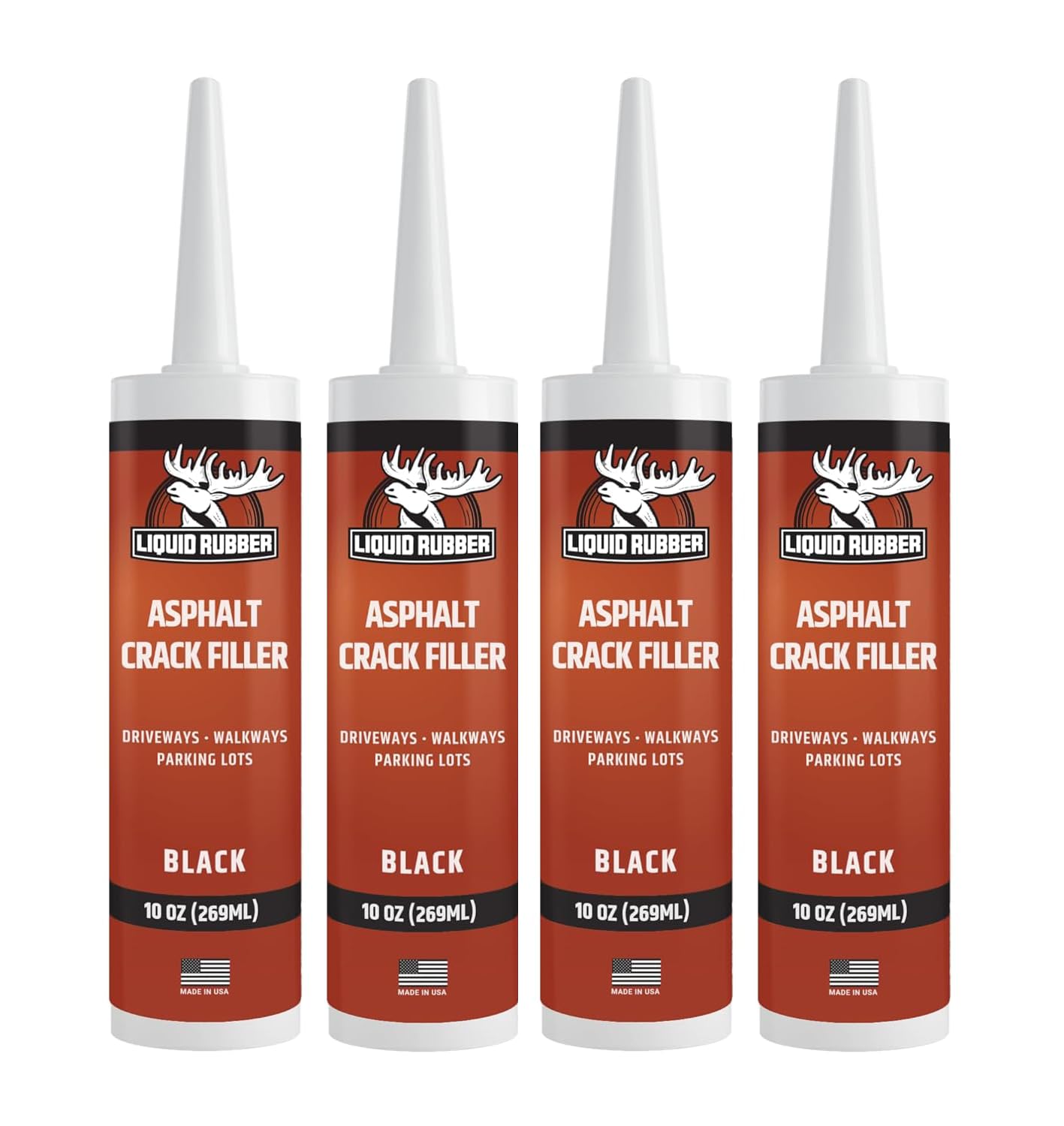 Liquid Rubber Asphalt Crack Filler - Professional-Grade Self-Leveling Waterproof Sealant for Driveway, Parking Lot & Walkway Cracks - Black 10oz - Helps Stop Water Intrusion & UV Damage - 4 Pack