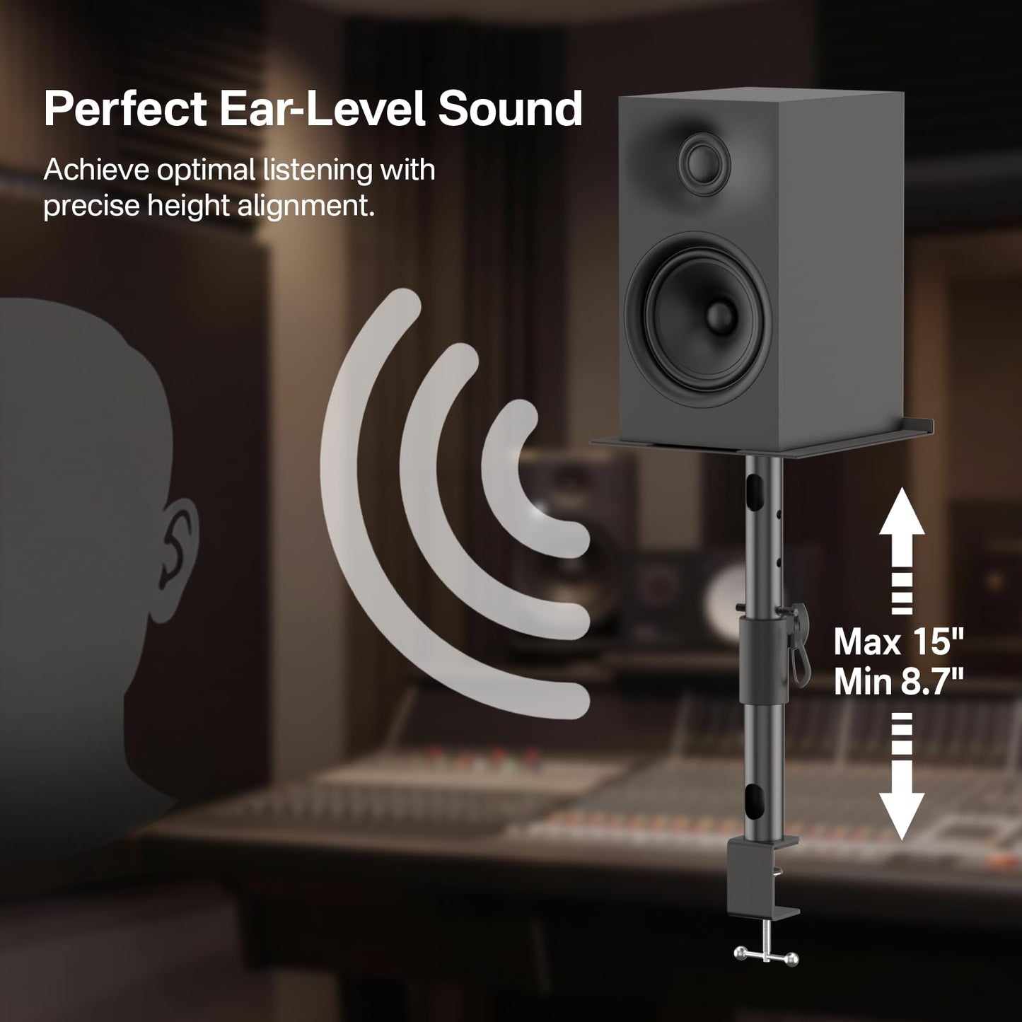 Studio Monitor Stands for PreSonus, JBL Nano K and More Monitor Speaker Stands, Adjustable Height & Tilt & Swivel Desk Bookshelf Speaker Stands for KRK, Klipsch, Polk and More Wr Headphone Holder
