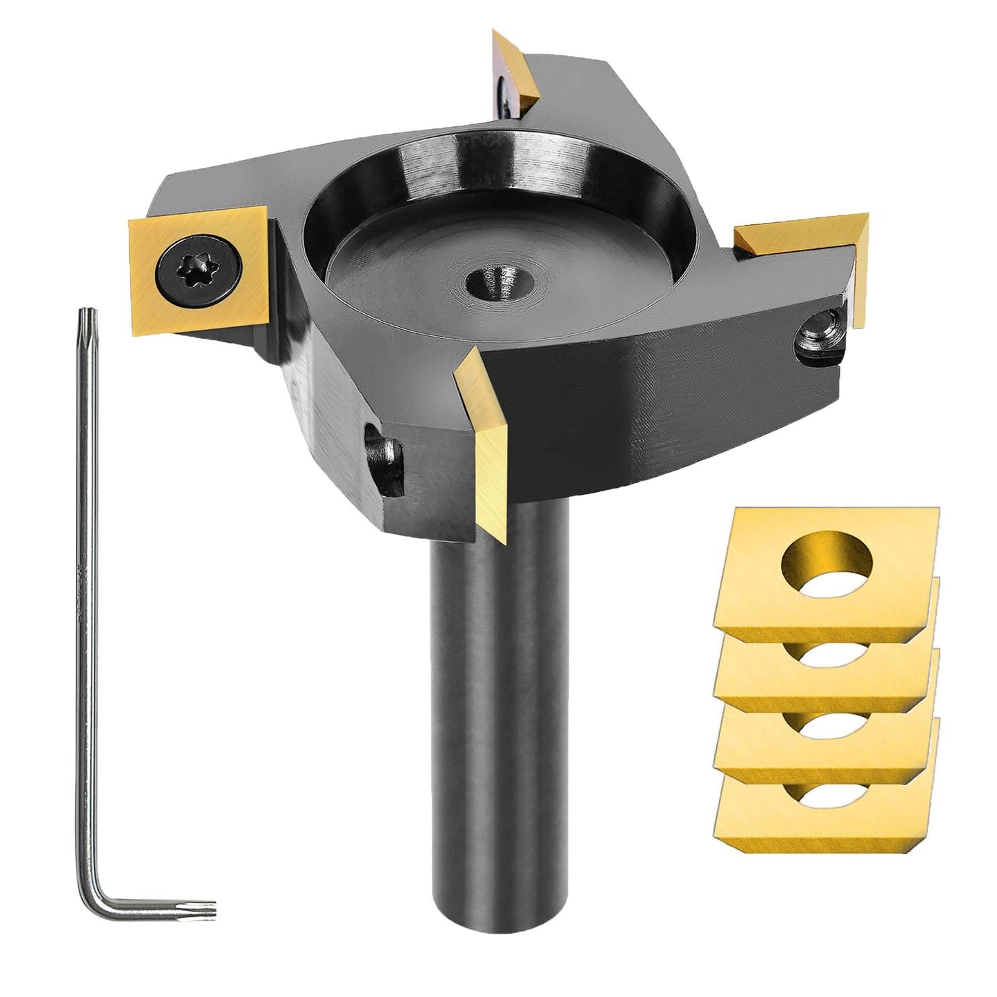 SpeTool 4 Wings Coated Carbide Insert CNC Spoilboard Surfacing Router Bit 1/2" Shank 2-1/2" Cutting Diameter, Include 4 Additional Carbide Inserts
