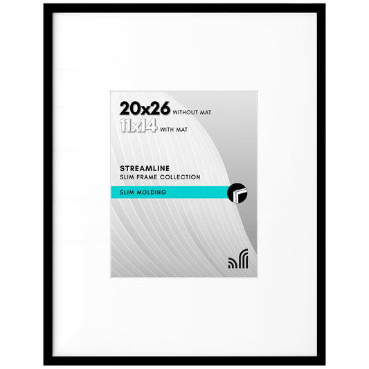 Americanflat 20x26 Picture Frame with Polished Plexiglass - Use as 11x14 Frame with Mat or Display 20x26 Photo Without Mat - Streamline Collection - Thin Border Picture Frames for Wall - Black
