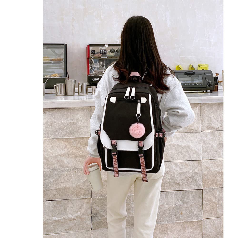 Kids Backpacks For Teen Girls With USB Port, cute black backpack Can Hold 15.6in Notebook,Tablets.Girls Backpack Can Be Used As Gift for Students Or Friends(Black)