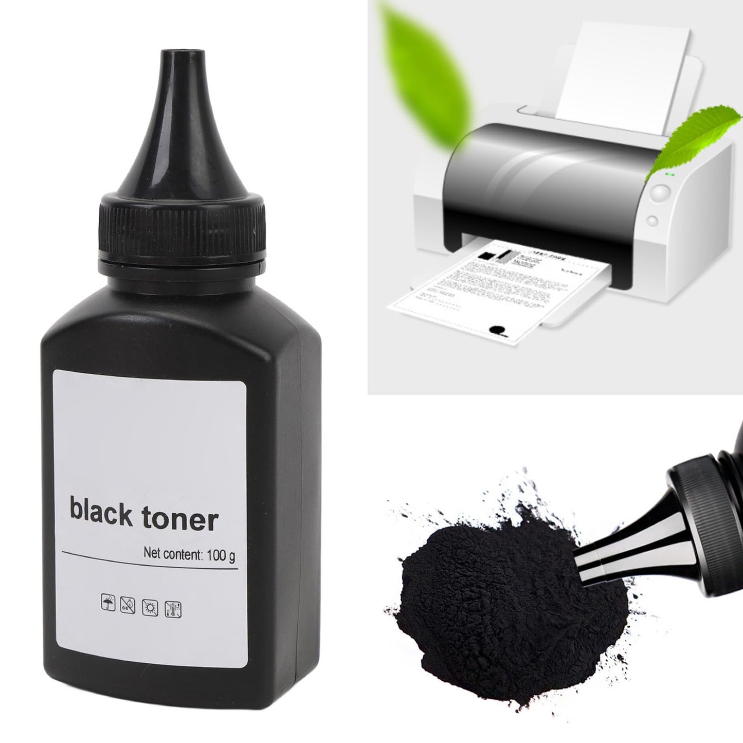 2 Pcs Black Toner Refill Powder 200g for Multiple Printers High Yield Cartridge Refill