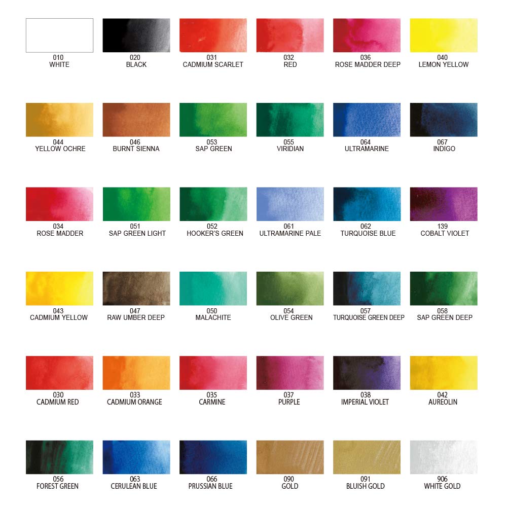 Kuretake GANSAI TAMBI Watercolor Paint Set, 36 Colors, Professional-quality for artists and crafters, for kids, adult, Made in Japan
