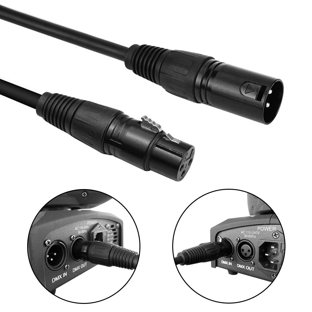 Eyeshot 10ft DMX Cable, 4 Packs 3 Pin DMX Cable, DMX Cables, Stage Light Signal Cable XLR Male to Female DMX512 with Metal Connectors, Connection for Lights