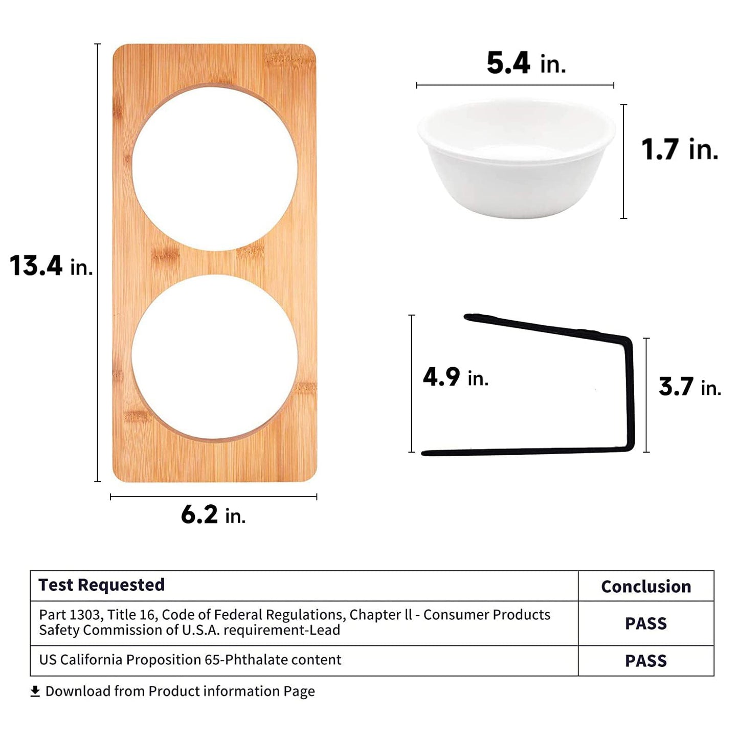 FUKUMARU Elevated Cat Ceramic Bowls, Small Dog 15° Tilted Raised Food Feeding Dishes, Solid Bamboo Water Stand Feeder Set for Cats and Puppy