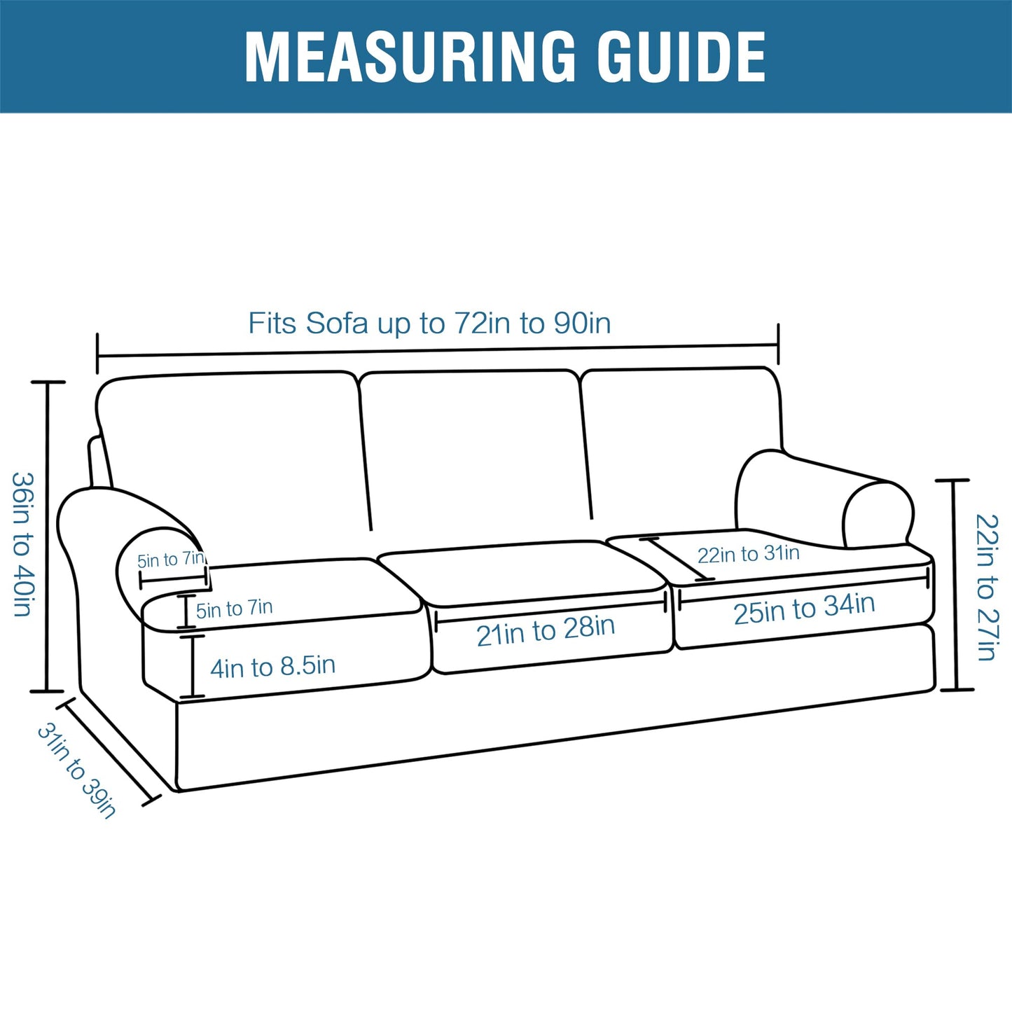 H.VERSAILTEX Sofa Cover 4 Piece T Cushion Sofa Slipcovers Thick Velvet Couch Cover Furniture Protector Stretch T Cushion Sofa Covers for 3 Cushion Couch with 3 Individual T Cushion Covers, Ivory