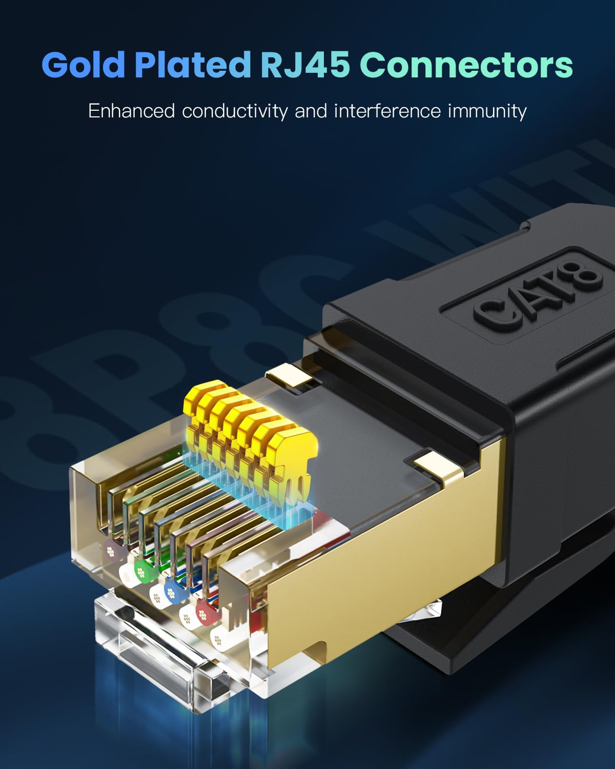 Cat 8 Ethernet Cable 100FT, BUSOHE 40Gbps 2000Mhz High Speed Braided Network Internet Cable with Gold Plated RJ45 Connector, Heavy Duty Patch Cord LAN Cable 40 Clips,S/FTP Indoor for Router/Gaming/PC