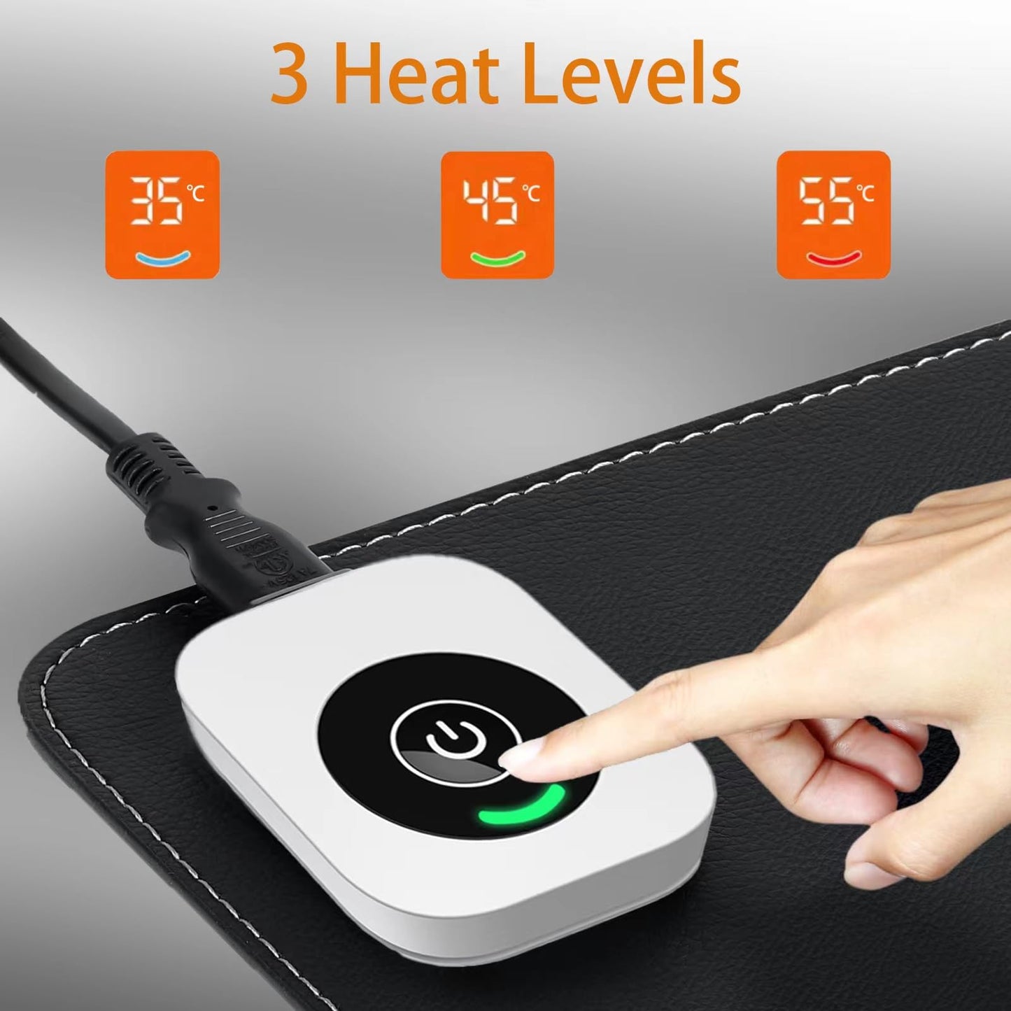 Tulpock Heated Desk Pad - Dark Black, 31.5 x 13 Inch, PVC Leather, 3 Levels Heating, 4 Hour Auto Shut Off