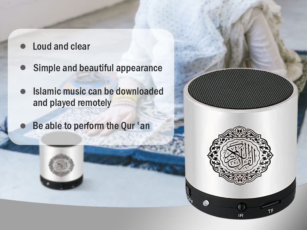 Hitopin Digital Quran Speaker FM Radio Silver Color with Remote Control Over 18Reciters and15 Translations Available Quality Qur'an Player Arabic English French, Urdu etc Mp3
