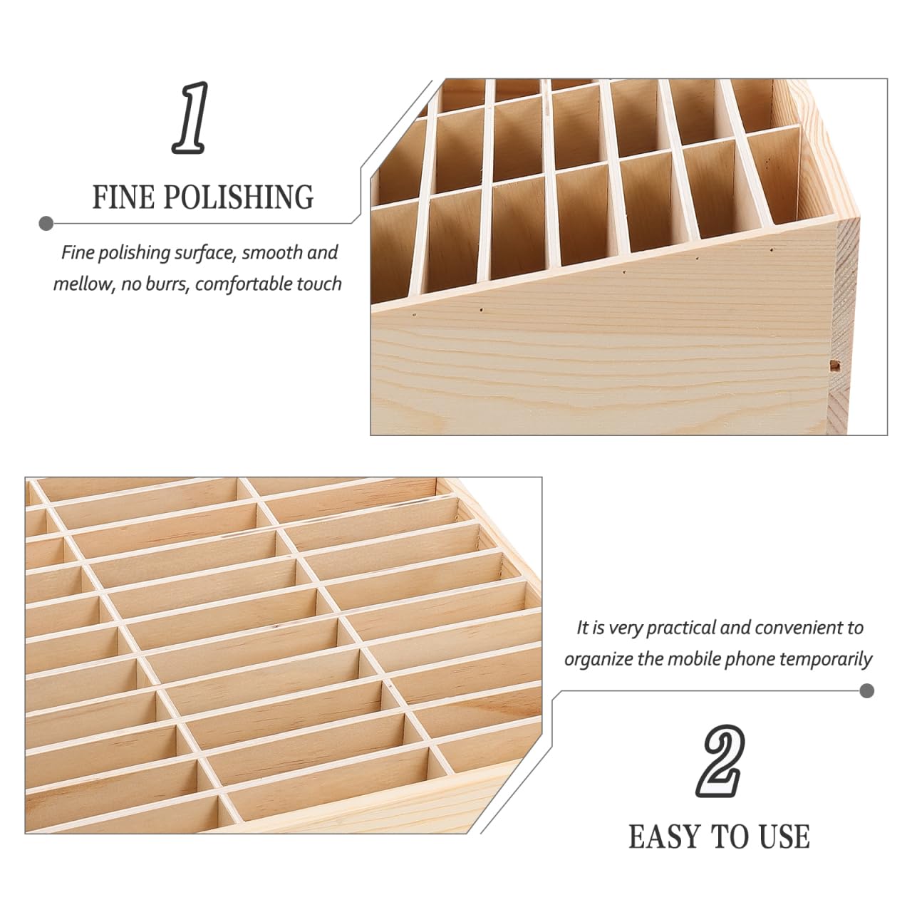 STOBOK 36-Grid Wooden Mobile Phone Storage Box Organizer for Classroom and Office Desk Multi-Compartment Cell Phone Holder for Secure Device Management