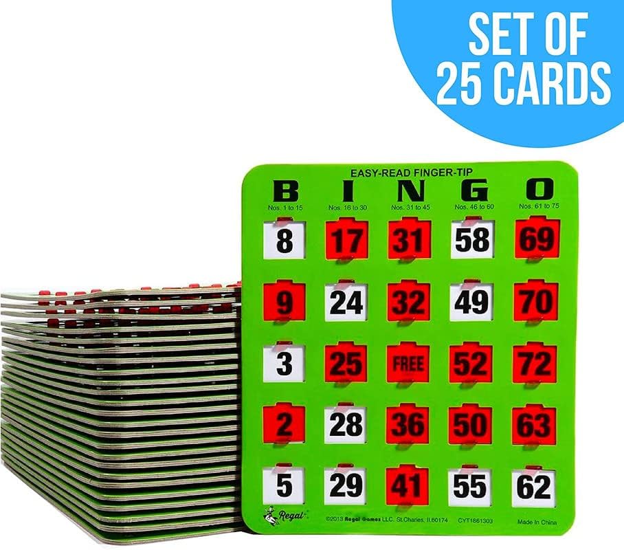 25 Green Easy Read Bingo Heavy Duty 5 Ply Jumbo Shutter Slide Cards by Regal Games