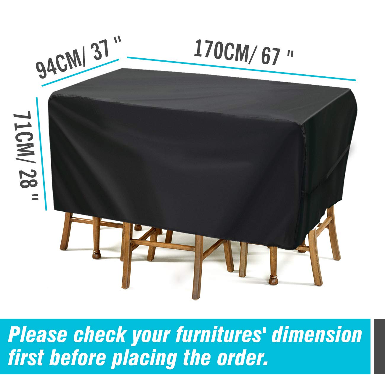 Velway Patio Furniture Cover Waterproof Outdoor Super Windproof, 67"Lx37"Wx28"H with Seal Tape at Seams, UV Resistant Patio Table and Chair Cover with Side Adjustable Straps, 4 Windproof Buckle Straps