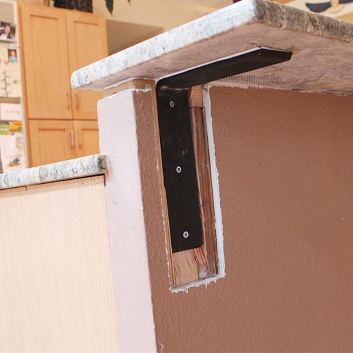 WINKER Countertop Support Bracket 2 Pack Heavy Duty 3/8" Thick Hidden L Shelf Bracket 10" x 6" x 2.5" Metal Corbels for Quartz/Granite/Wood/Concrete/Laminate Countertops, Black
